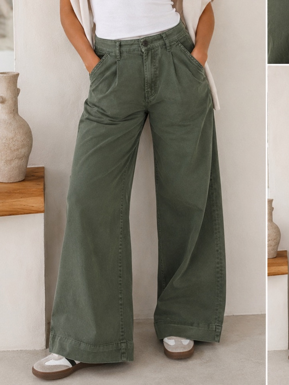 NWT Wide Leg High-Rise Pants drape style flowy in Olive Green ANA Sz 6